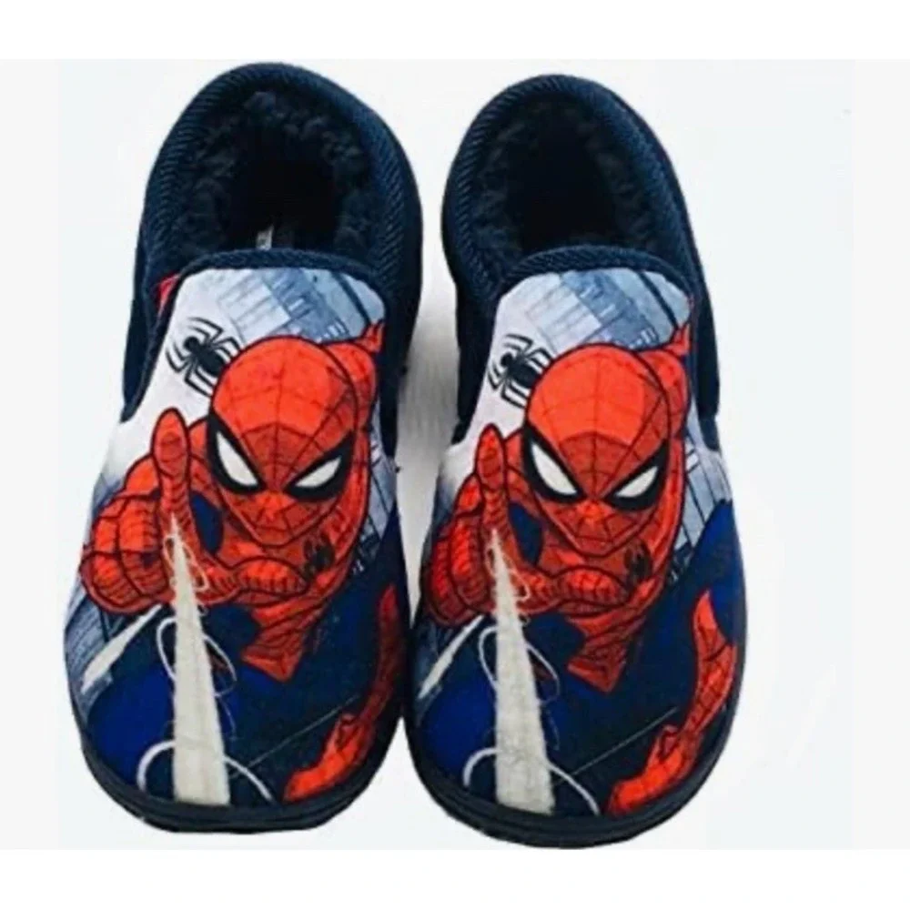 Boys Spiderman Slippers Marvel‎ Slip On Kids Size 8 Fleece Insole Navy Spidey
